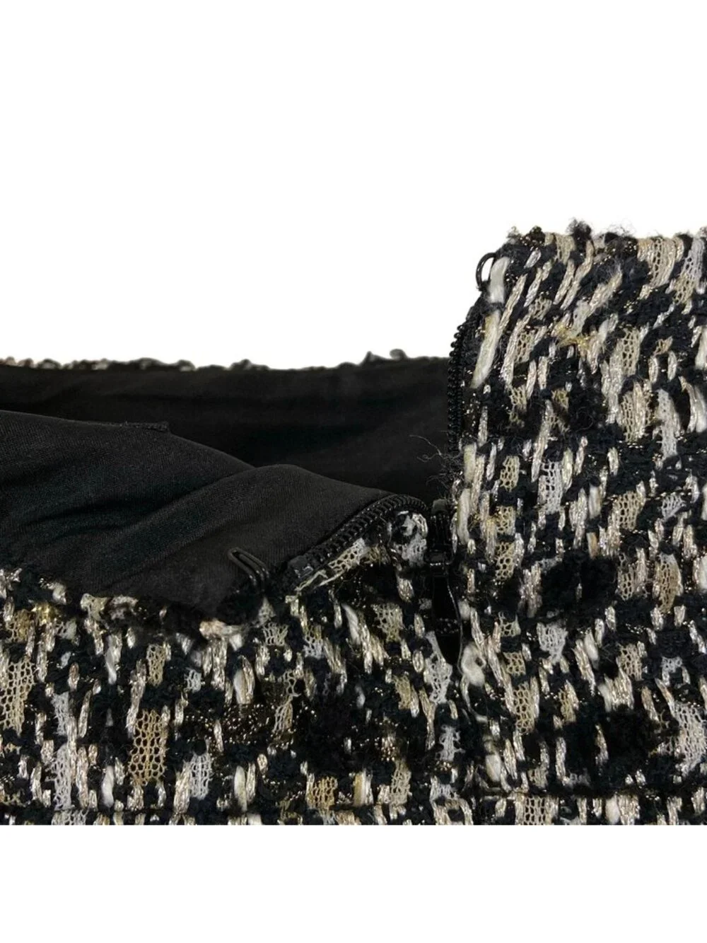 Chanel Skirt Suit S Black Gold Ivory Tweed Gripoix Cotton